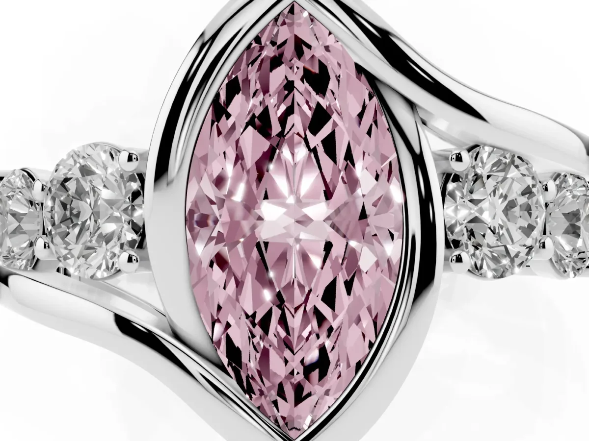 Fancy Pink Bezel Set Marquise Cut Diamond Bypass Ring with Round Accents Silver