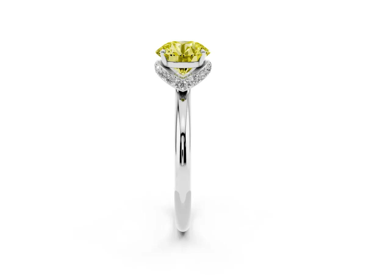 Fancy Yellow Round Cut Brilliant Solitaire Engagement Ring with Six-Prong Setting and Classic Band White gold