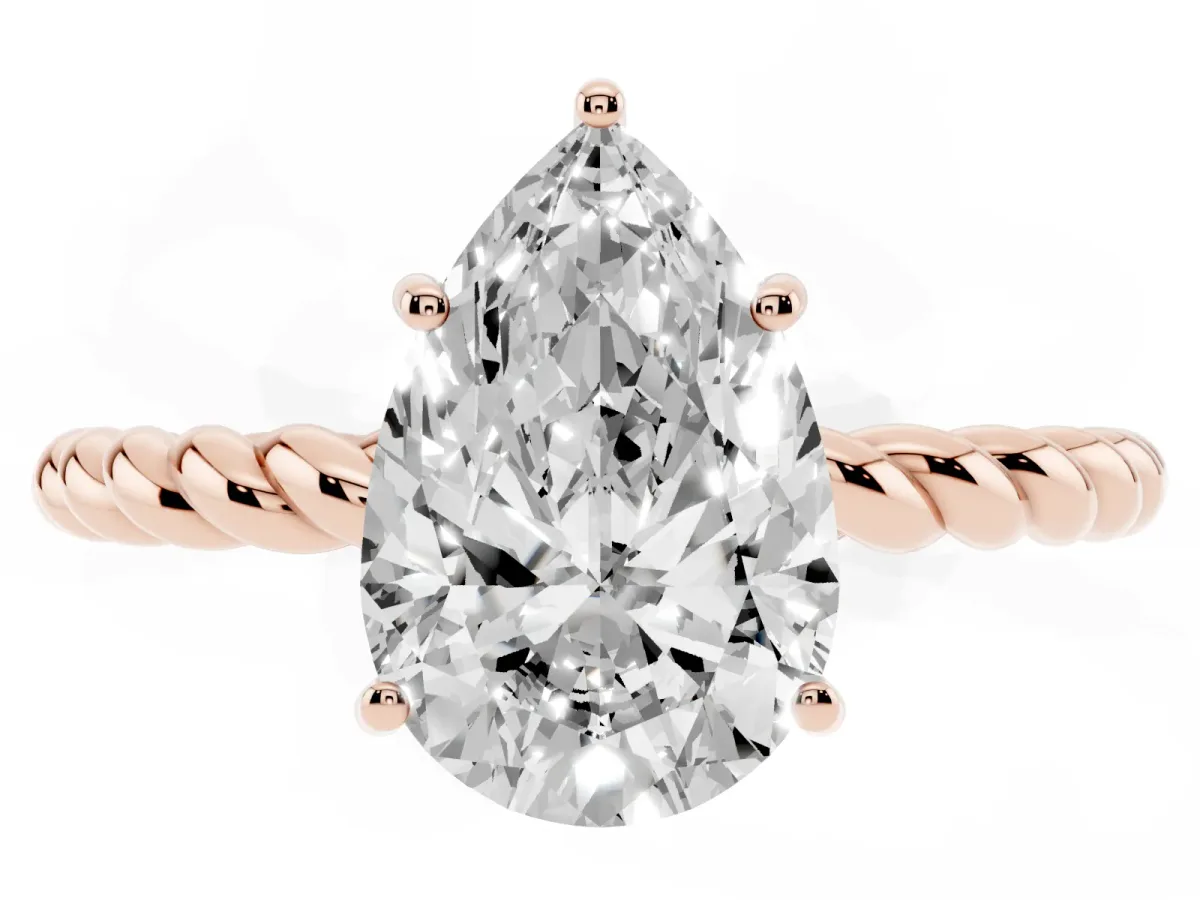 Pear Cut Solitaire Twist Band Ring with Four-Prong Setting Rose gold