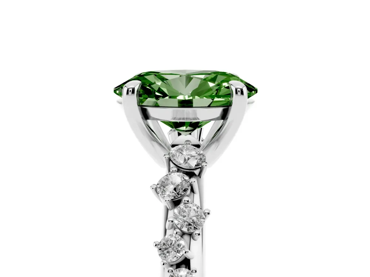 Fancy Green Oval Cut Cut Diamond Vine Band with Four-Prong Setting Platinum