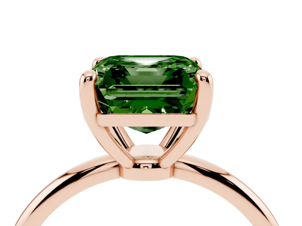 Fancy Green Asscher Cut Solitaire Diamond Ring with 4-Prong Setting on a Classic Band Rose gold