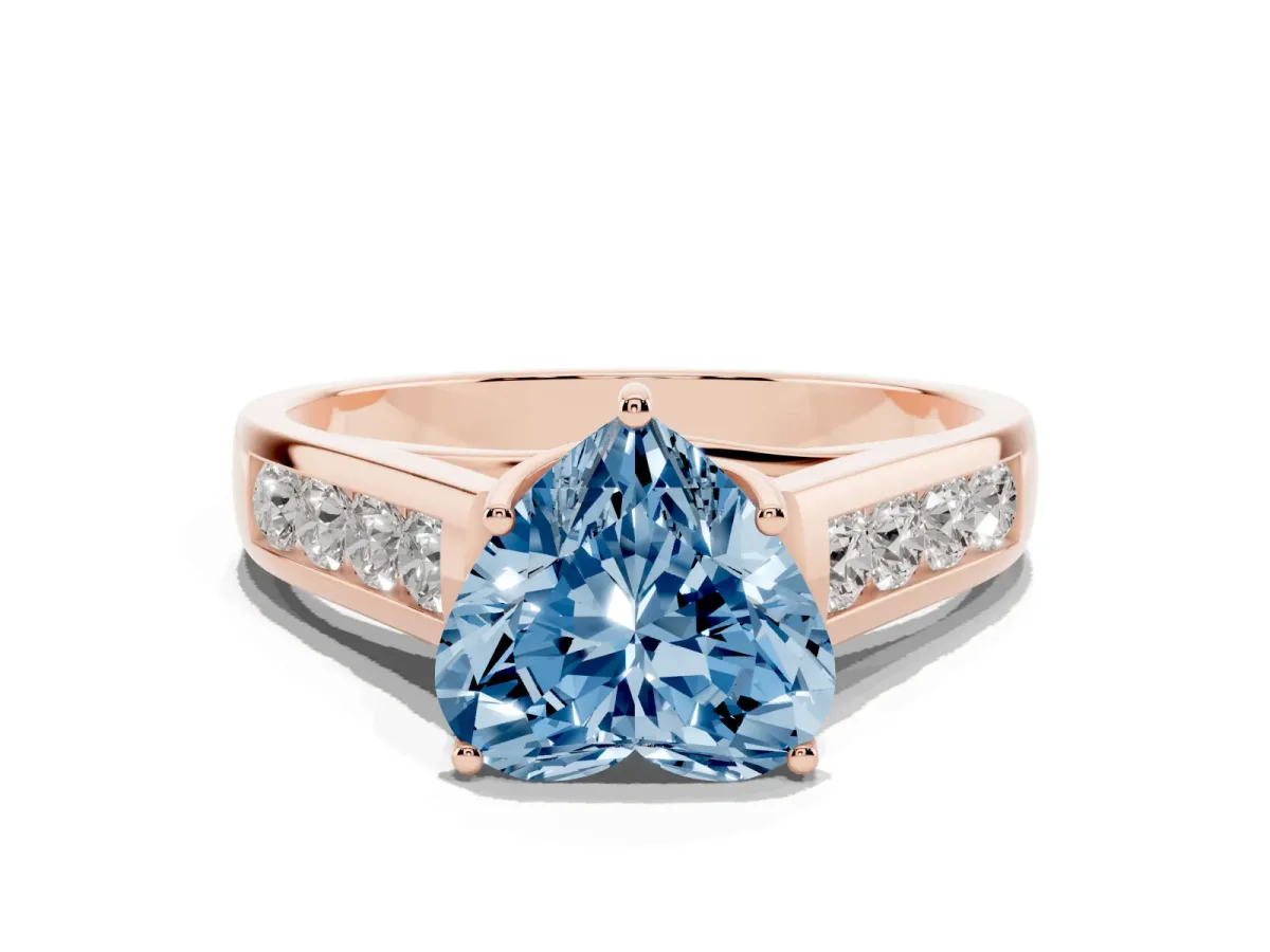 Fancy Blue Heart Cut Solitaire Channel-Set Diamond Engagement Ring with Four-Prong Setting Rose gold
