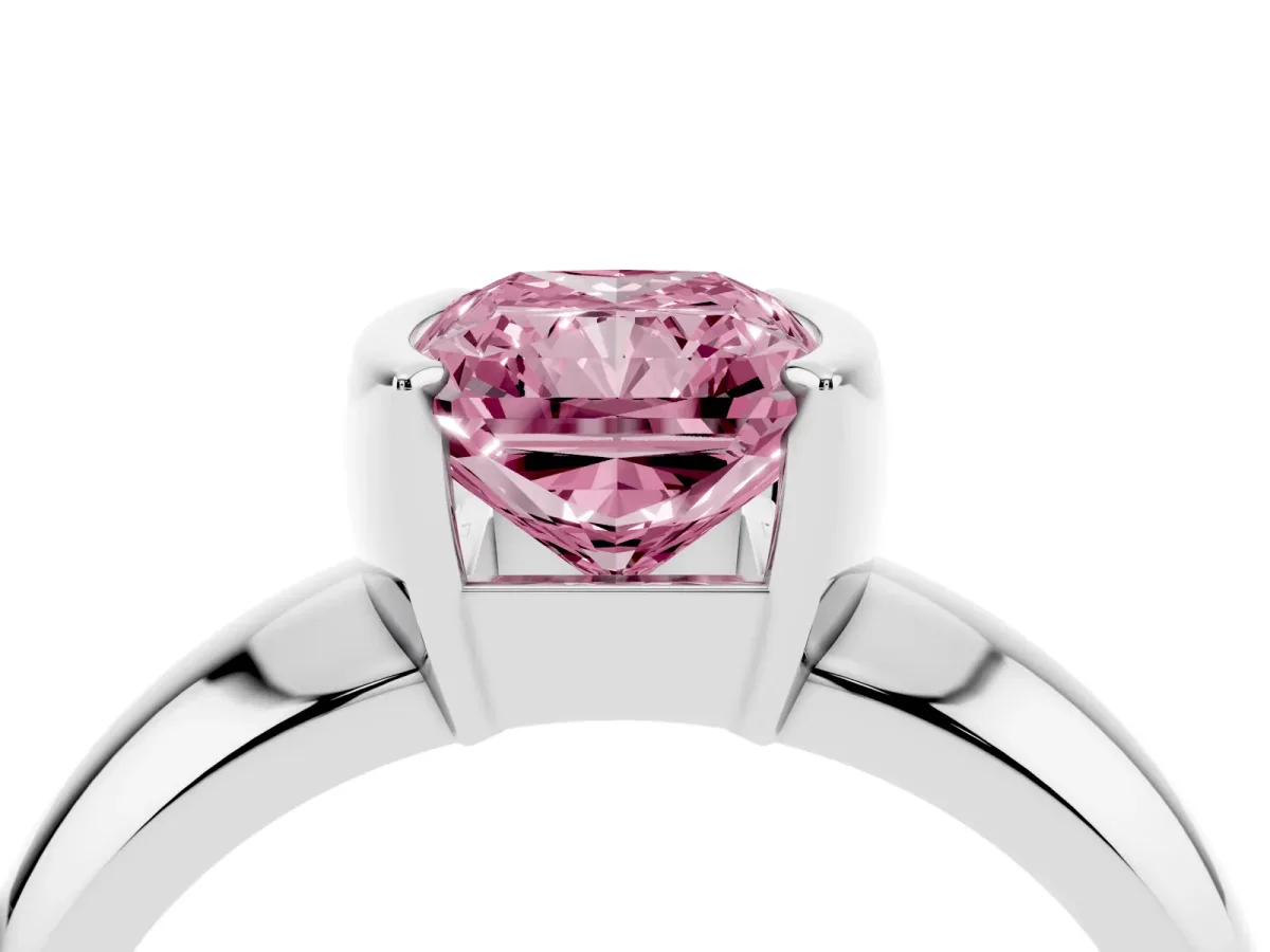 Fancy Pink Radiant Cut Solitaire Tension Set Diamond Ring with Wide Band Silver