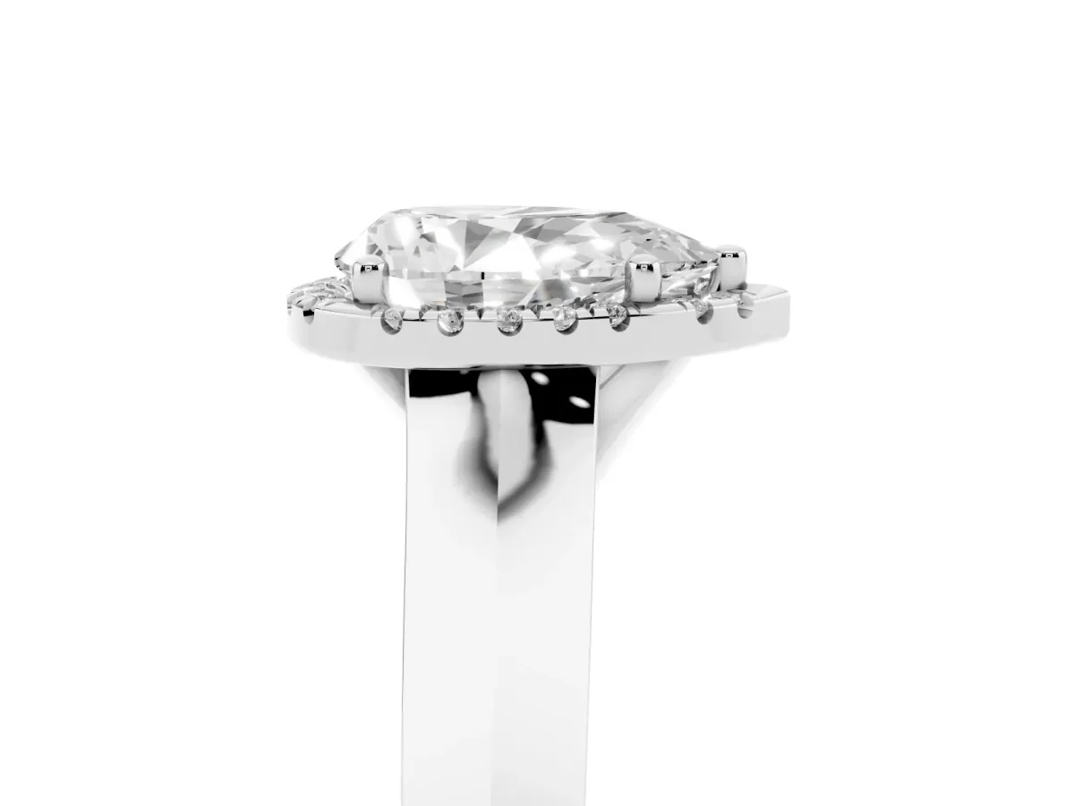 Pear Cut Halo Diamond Ring with Cathedral Band and Four-Prong Setting Silver