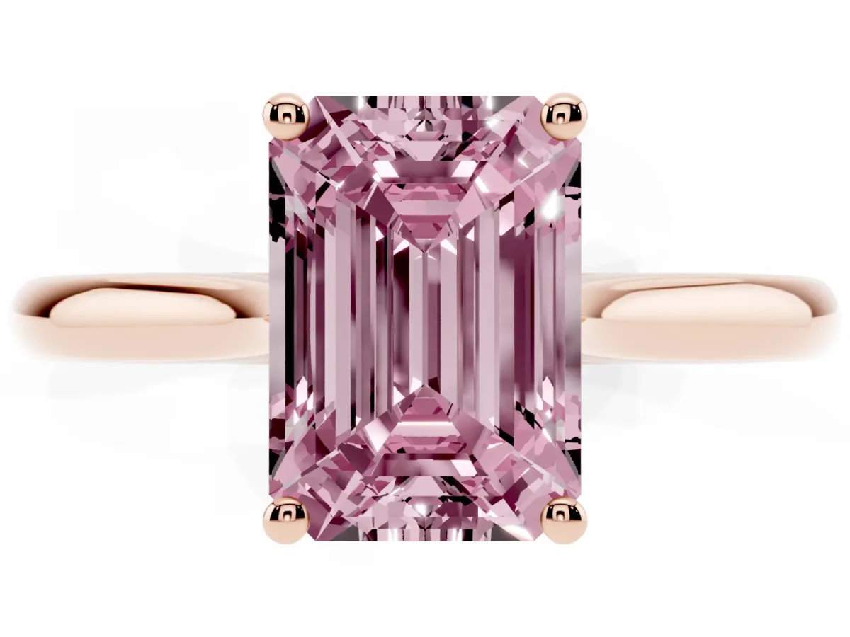 Fancy Pink Emerald Cut Cut Solitaire Ring with Cathedral Band and Four-Prong Setting Rose gold