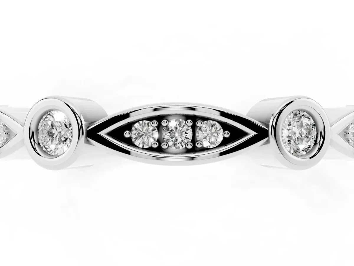 Bezel Set Marquise and Round Diamond Contour Band Platinum