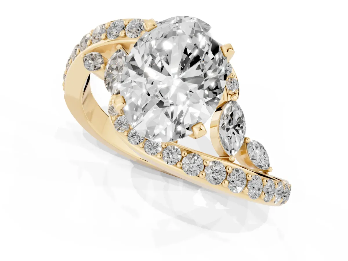 Oval Cut Solitaire with Pavé Twist Band and Four-Prong Setting Yellow gold