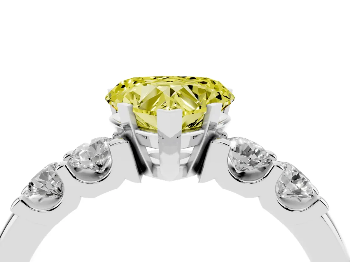 Fancy Yellow Heart Cut Brilliant Cut Diamond Five-Stone Prong Set Engagement Ring with Channel Band White gold