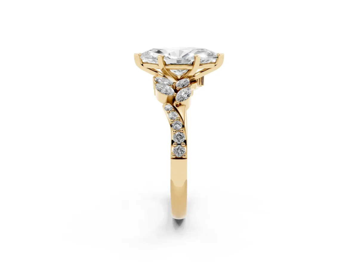 Marquise Cut Solitaire Marquise Twist Band with Six-Prong Setting Yellow gold
