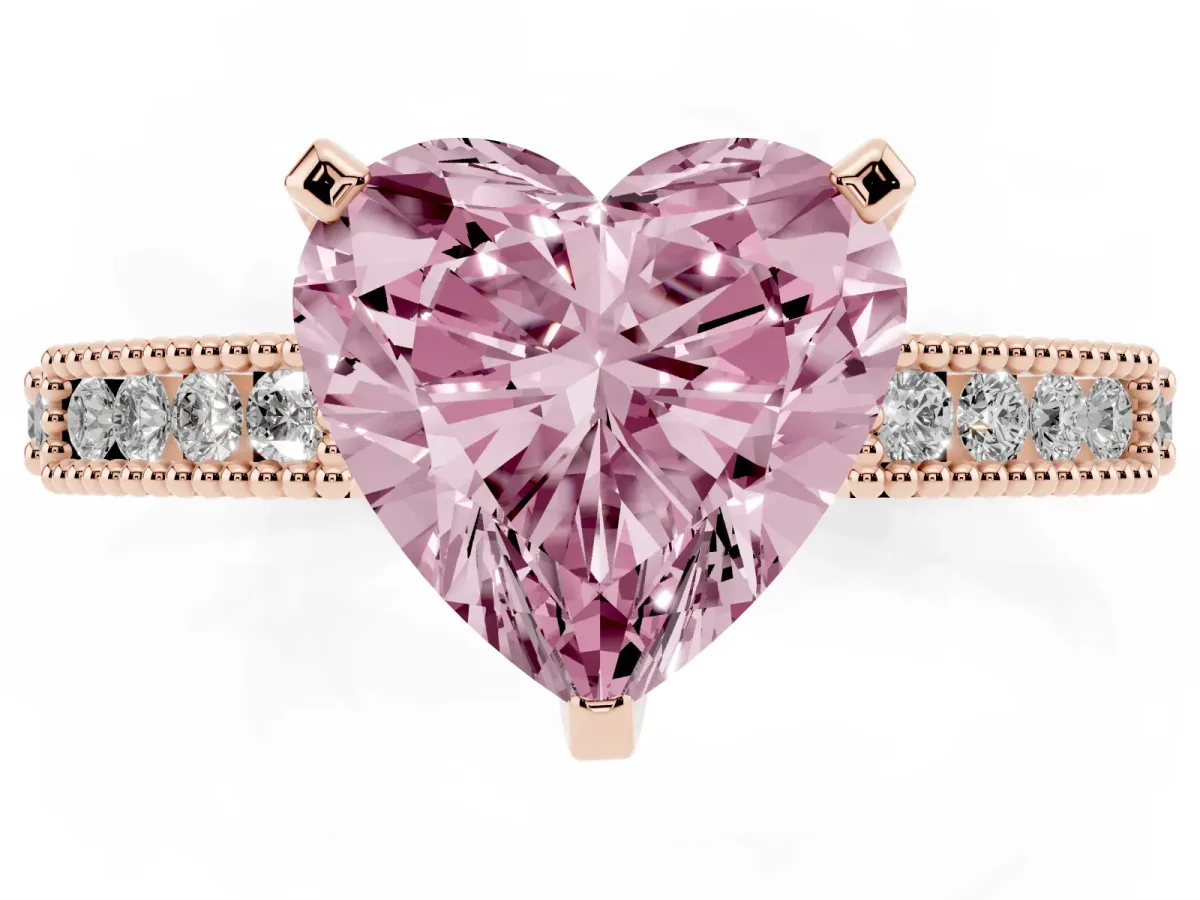 Fancy Pink Heart Cut Solitaire with Pavé Band and Four-Prong Setting Rose gold