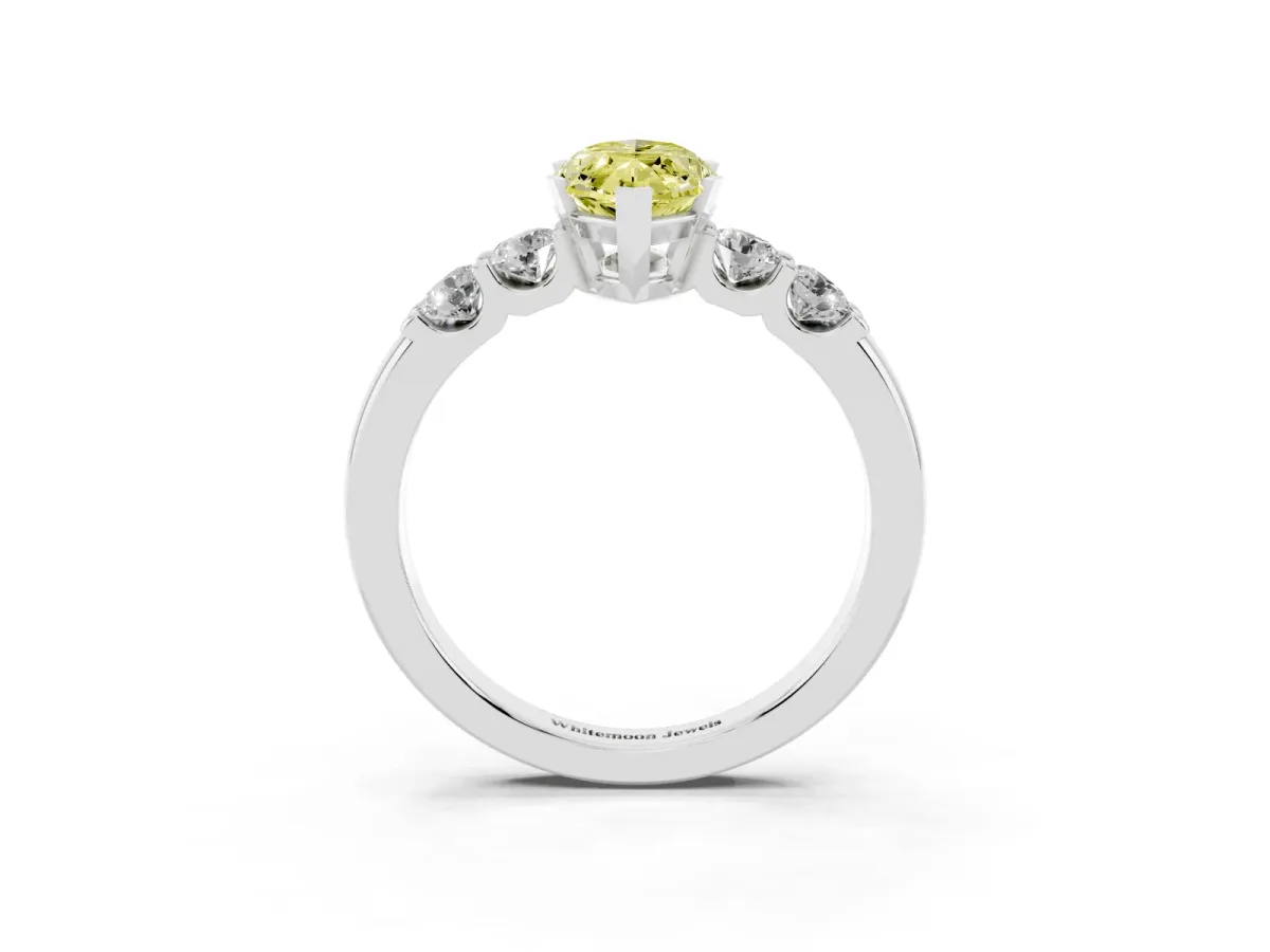 Fancy Yellow Marquise Cut Brilliant Cut Diamond Five-Stone Prong Set Engagement Ring with Channel Band Silver
