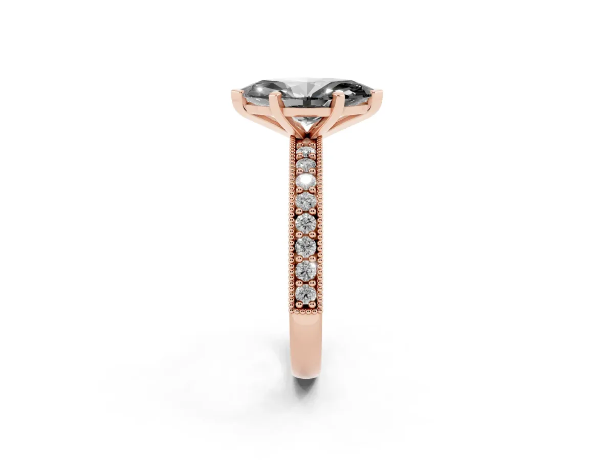 Fancy Black Marquise Cut Diamond Milgrain Pavé Engagement Ring with Four-Prong Setting Rose gold