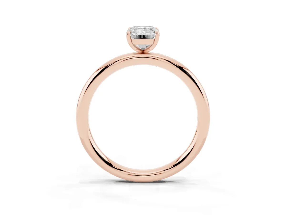 Emerald Cut Solitaire Diamond Ring with Four-Prong Setting on a Plain Band Rose gold
