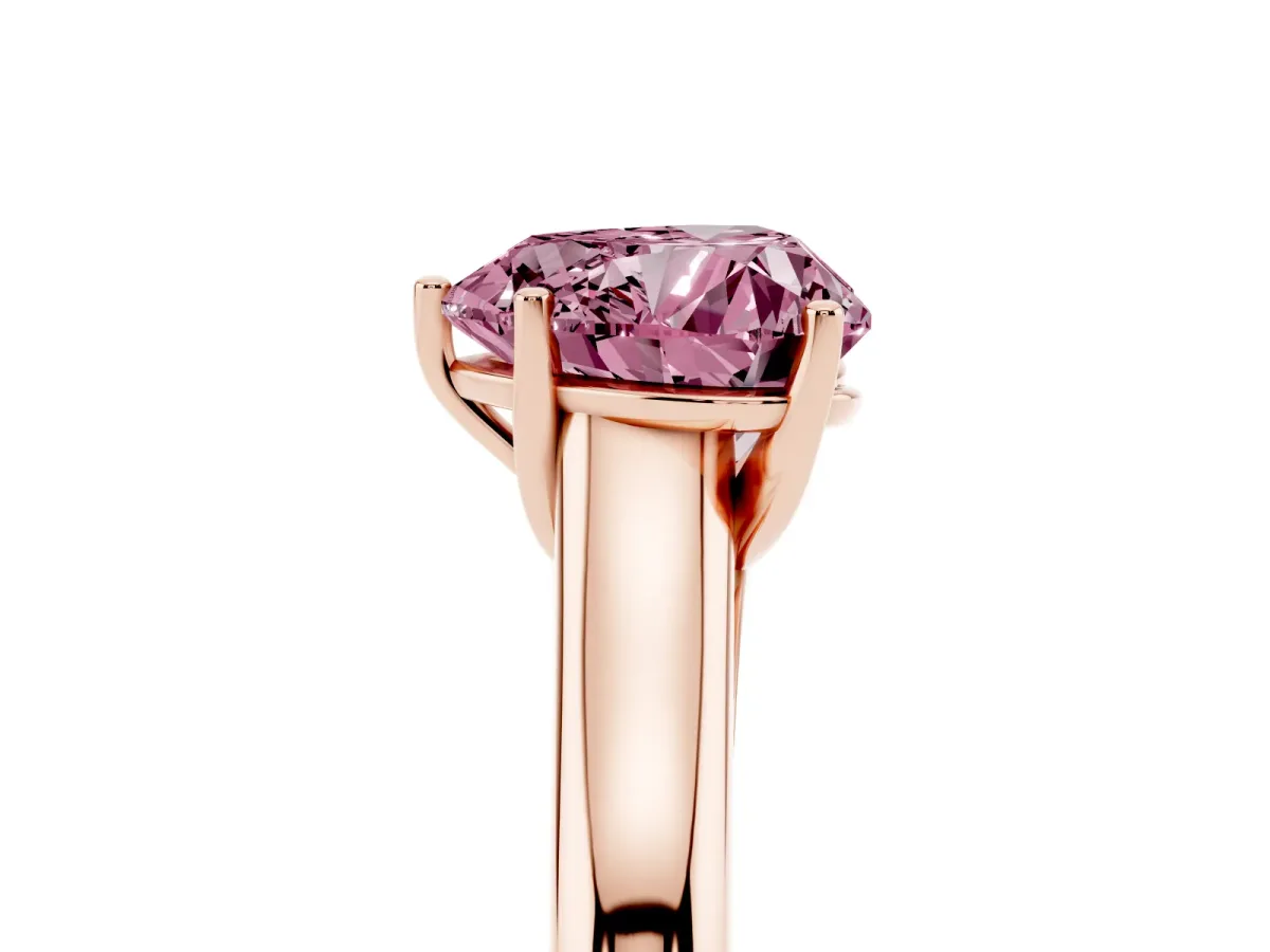 Fancy Pink Heart Cut Cut Diamond Solitaire Engagement Ring with Tapered Plain Band and Four-Prong Setting Rose gold