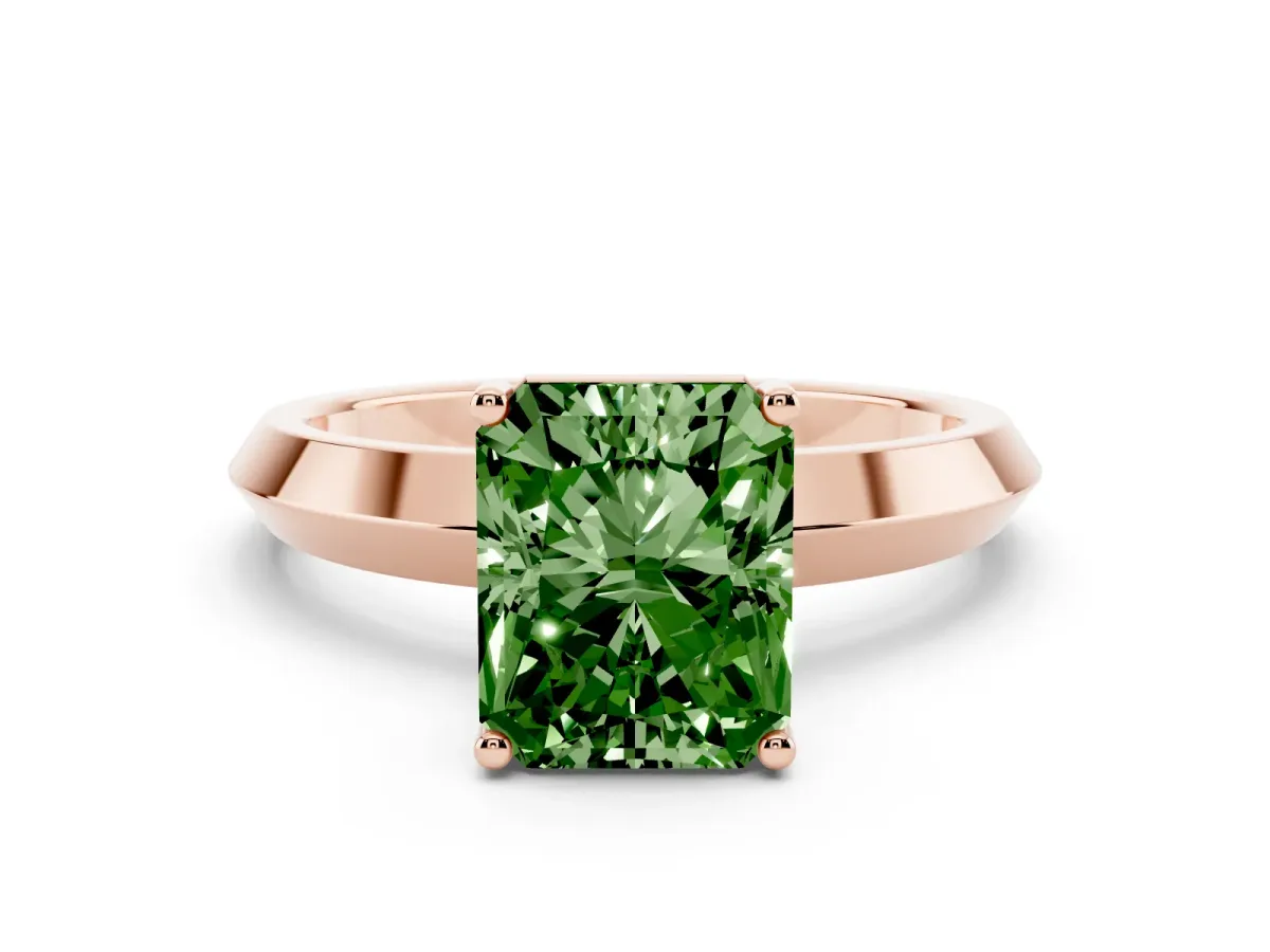 Fancy Green Radiant Cut Cut Solitaire Engagement Ring with Flat Band and Four-Prong Setting Rose gold