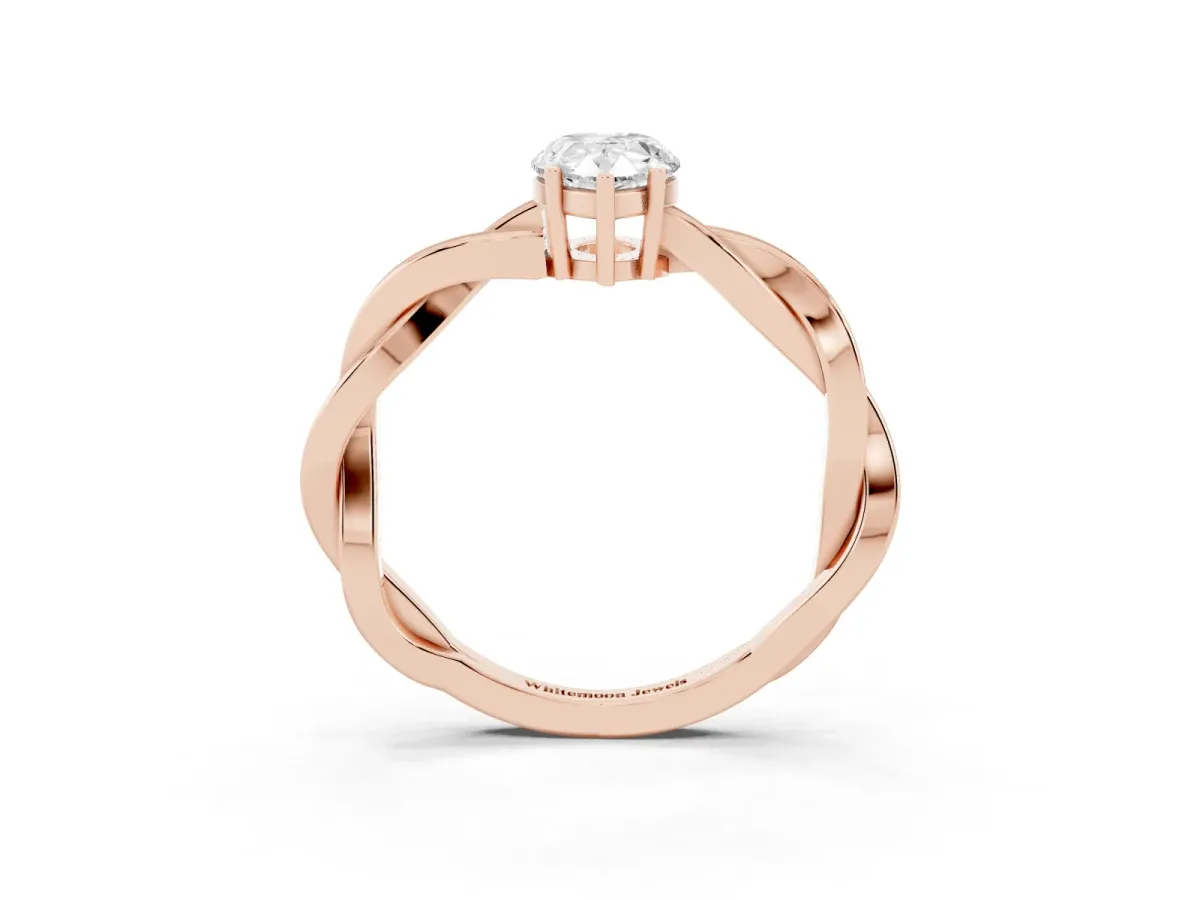 Pear Cut Solitaire Twisted Pave Diamond Ring with Four-Prong Setting Rose gold