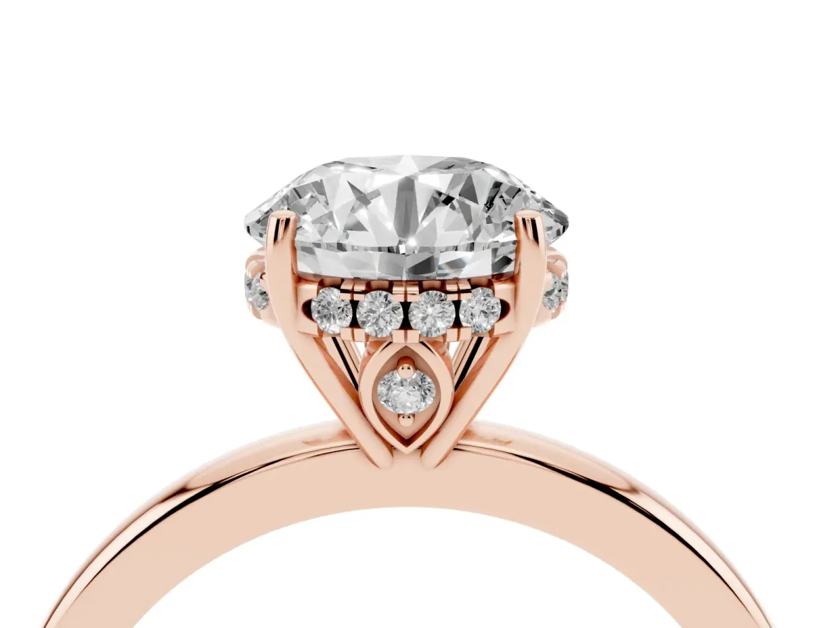 Round Cut Solitaire Diamond Ring with Prong Setting and Plain Band Rose gold