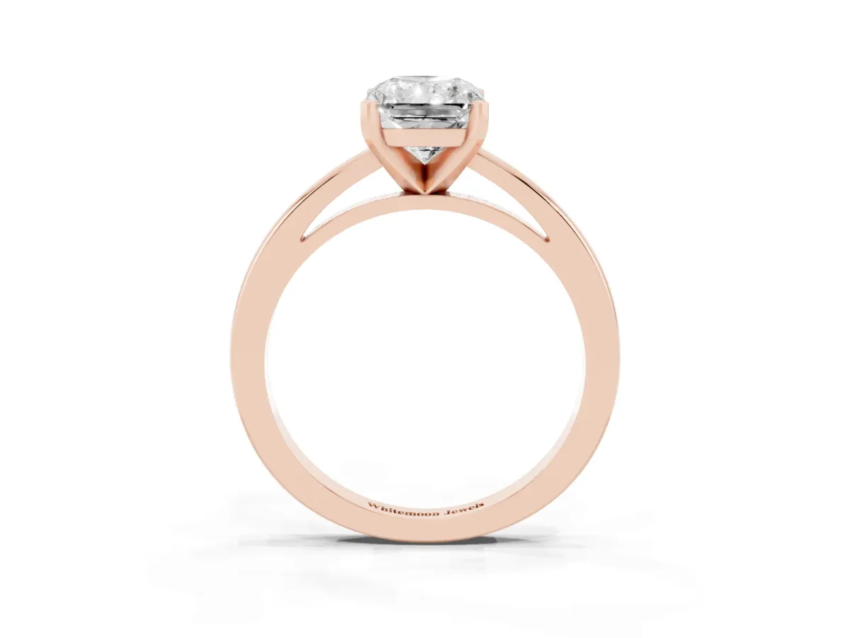Radiant Cut Solitaire Diamond Engagement Ring with Four-Prong Setting on a Classic Band Rose gold