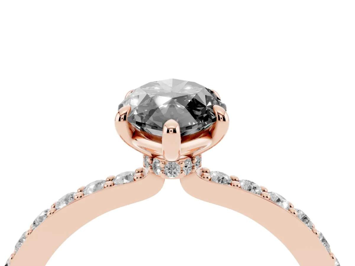 Fancy Black Marquise Cut Diamond Pavé Engagement Ring with Round Accents and Prong Setting Rose gold
