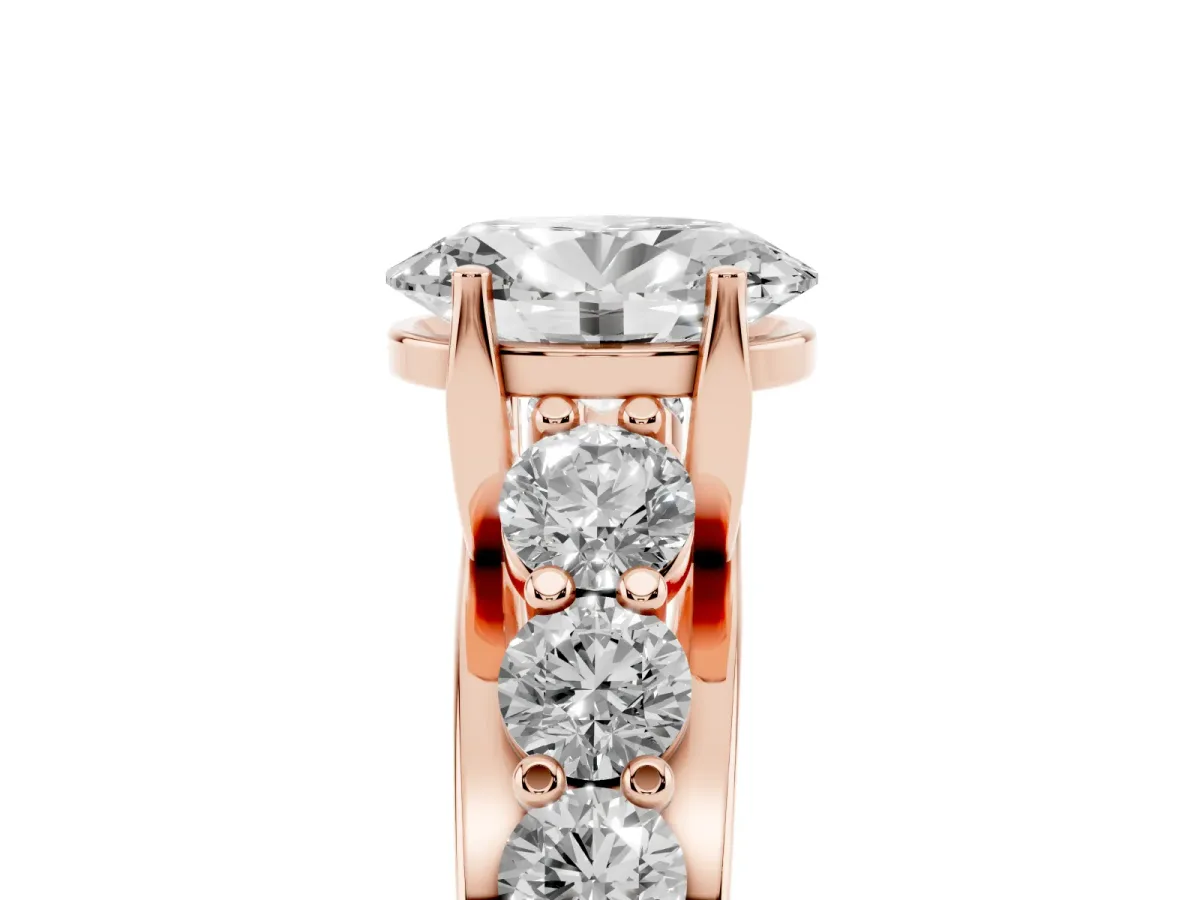 Oval Cut Diamond Engagement Ring with Pavé Band and Four-Prong Setting Rose gold