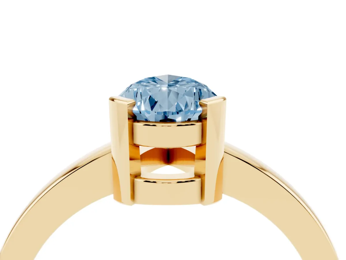Fancy Blue Pear Cut Cut Solitaire Ring with Four-Prong Setting and Classic Band Yellow gold