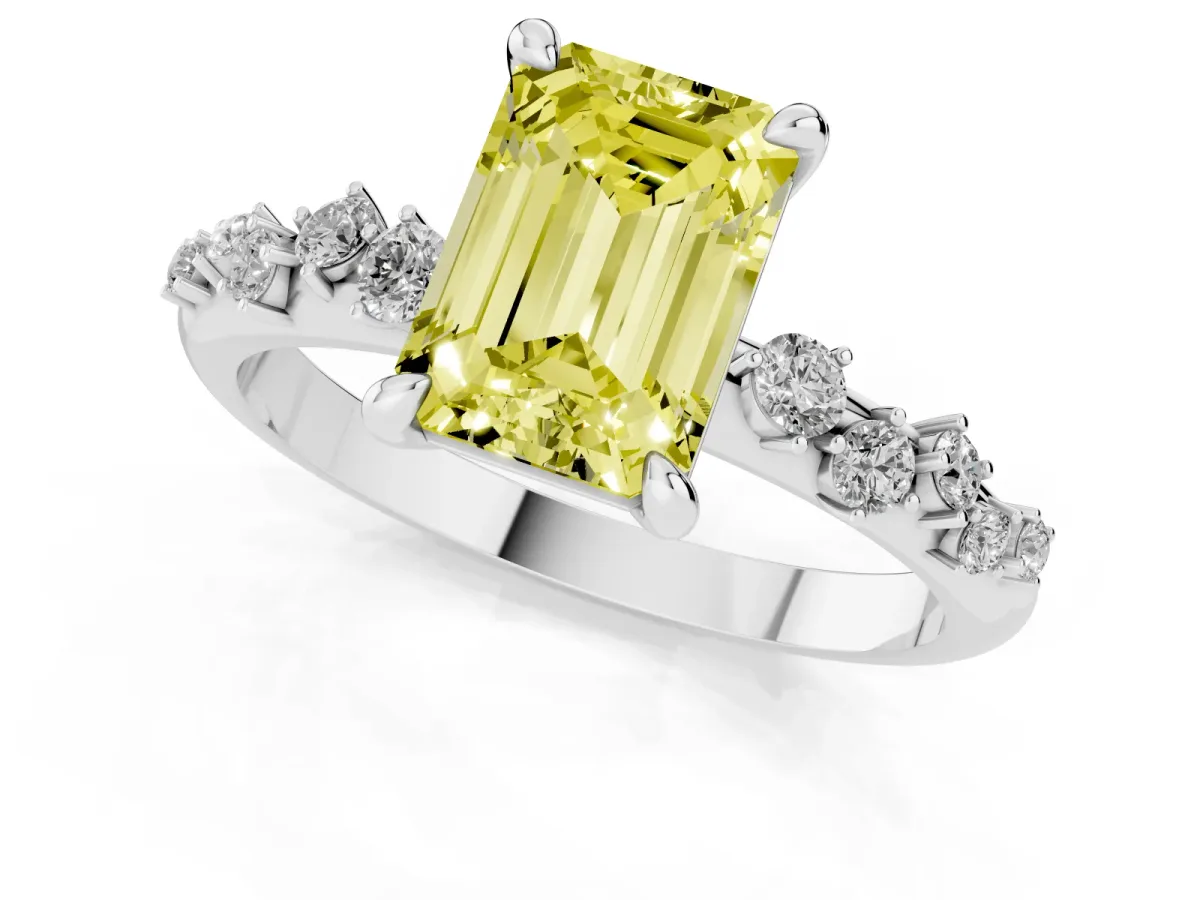 Fancy Yellow Emerald Cut Cut Diamond Vine Band with Four-Prong Setting Platinum
