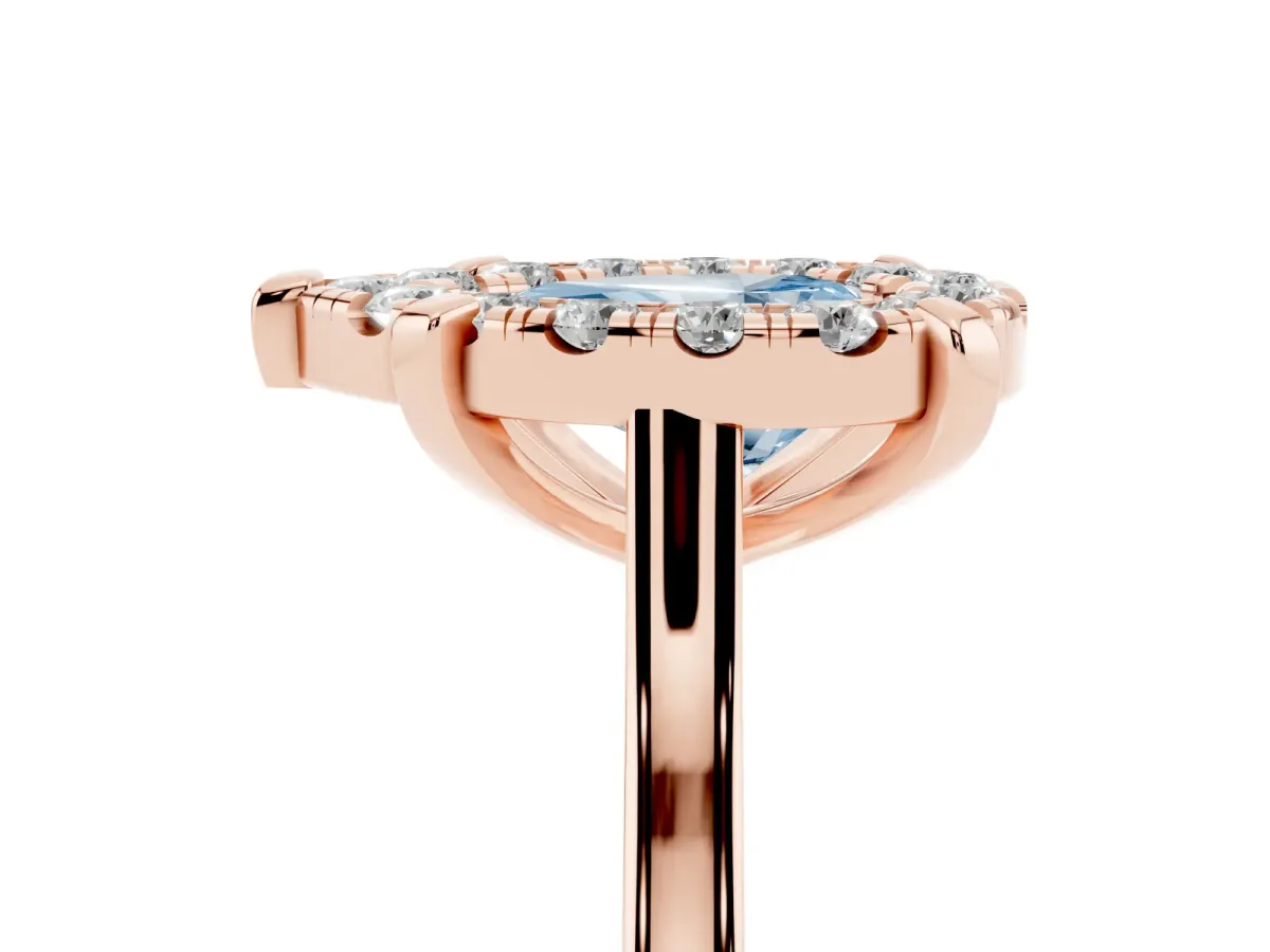 Fancy Blue Pear Cut Diamond Cluster Halo Solitaire with Four-Prong Setting Rose gold