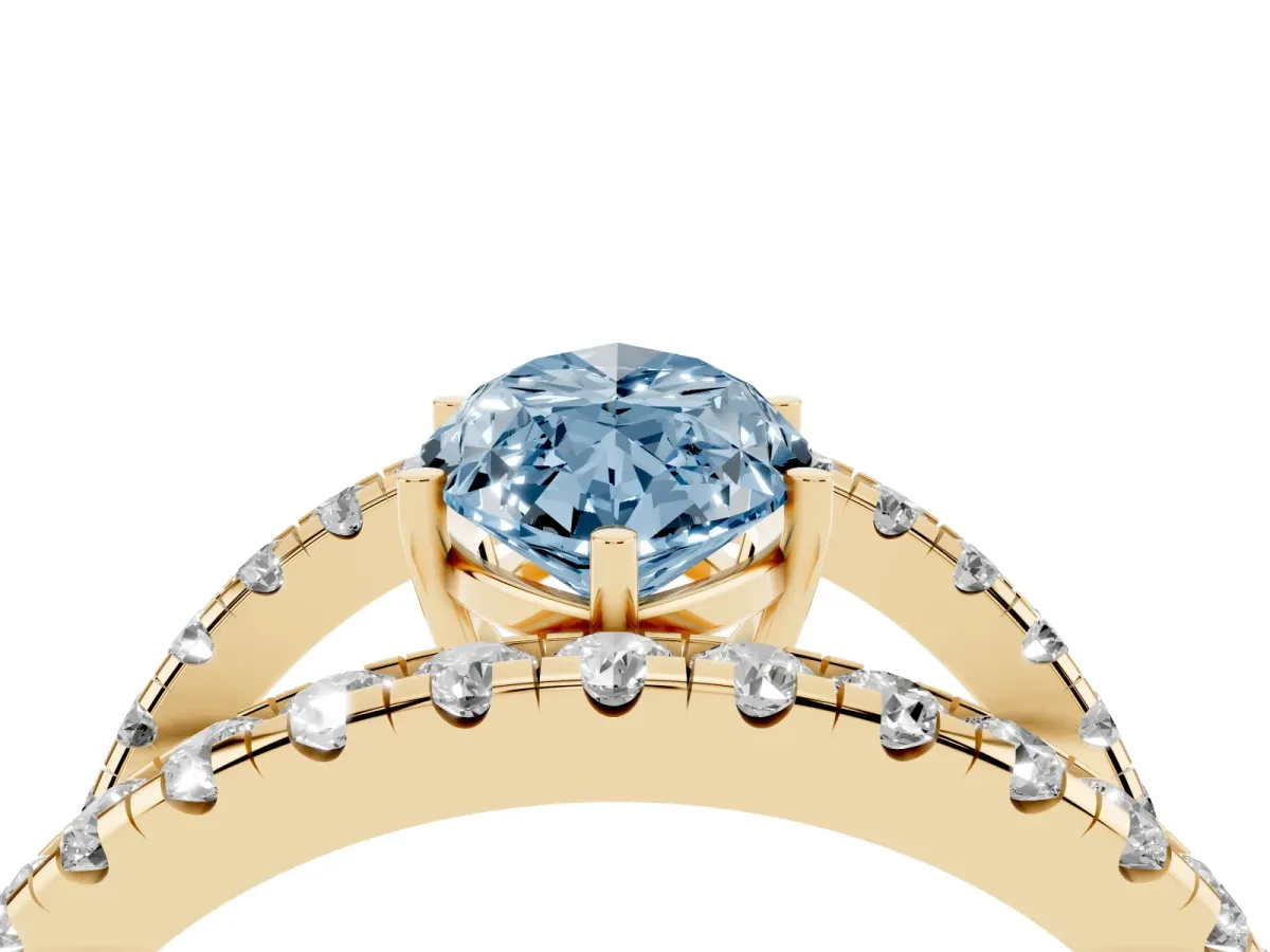 Fancy Blue Marquise Cut Solitaire Split Shank Pave Diamond Ring Yellow gold