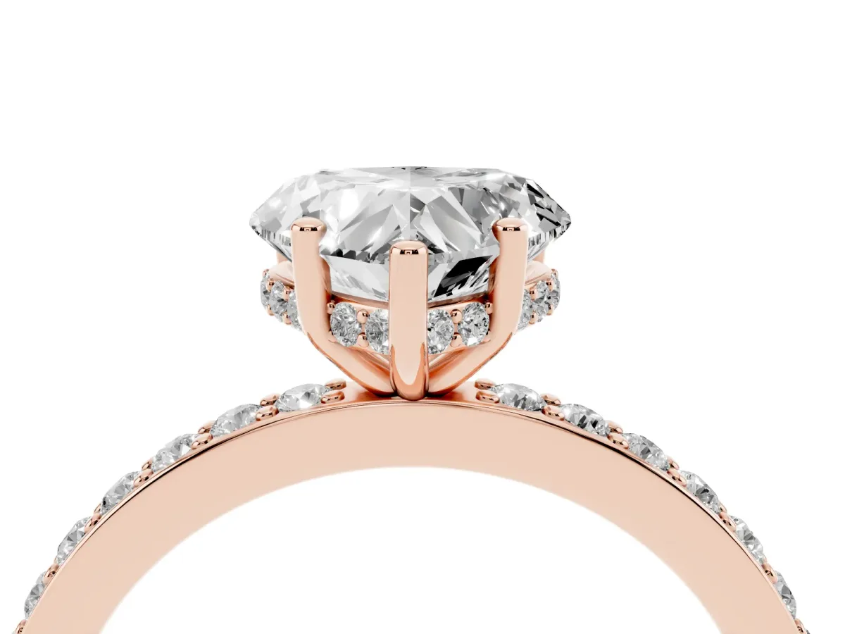 Heart Cut Cut Diamond Pavé Band Ring with Four-Prong Setting Rose gold