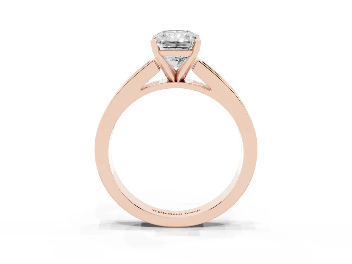 Radiant Cut Solitaire Diamond Ring with Channel-Set Band and Four-Prong Setting Rose gold