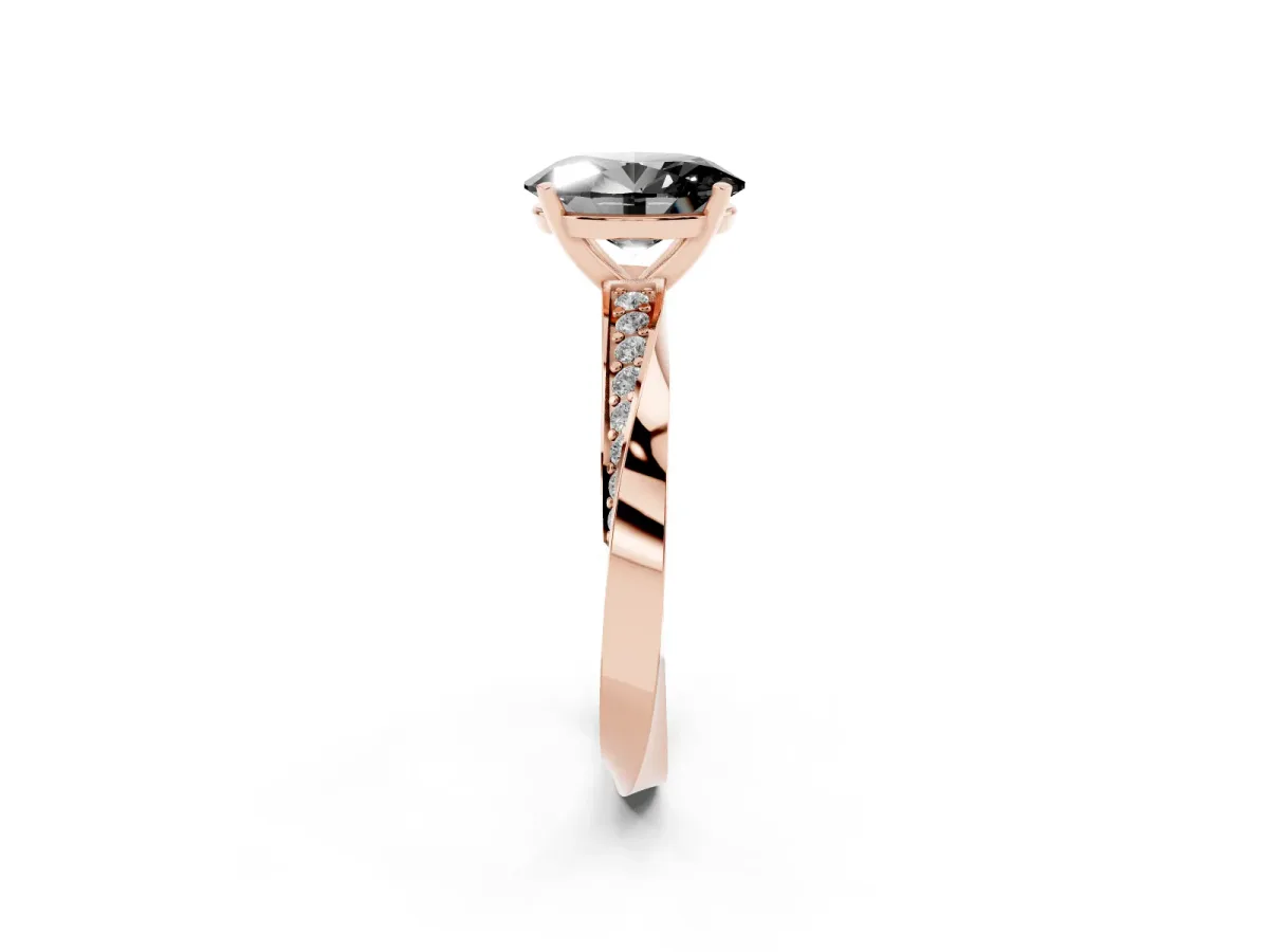 Fancy Black Oval Cut Diamond Engagement Ring with Side Stone Accents and Four-Prong Setting Rose gold