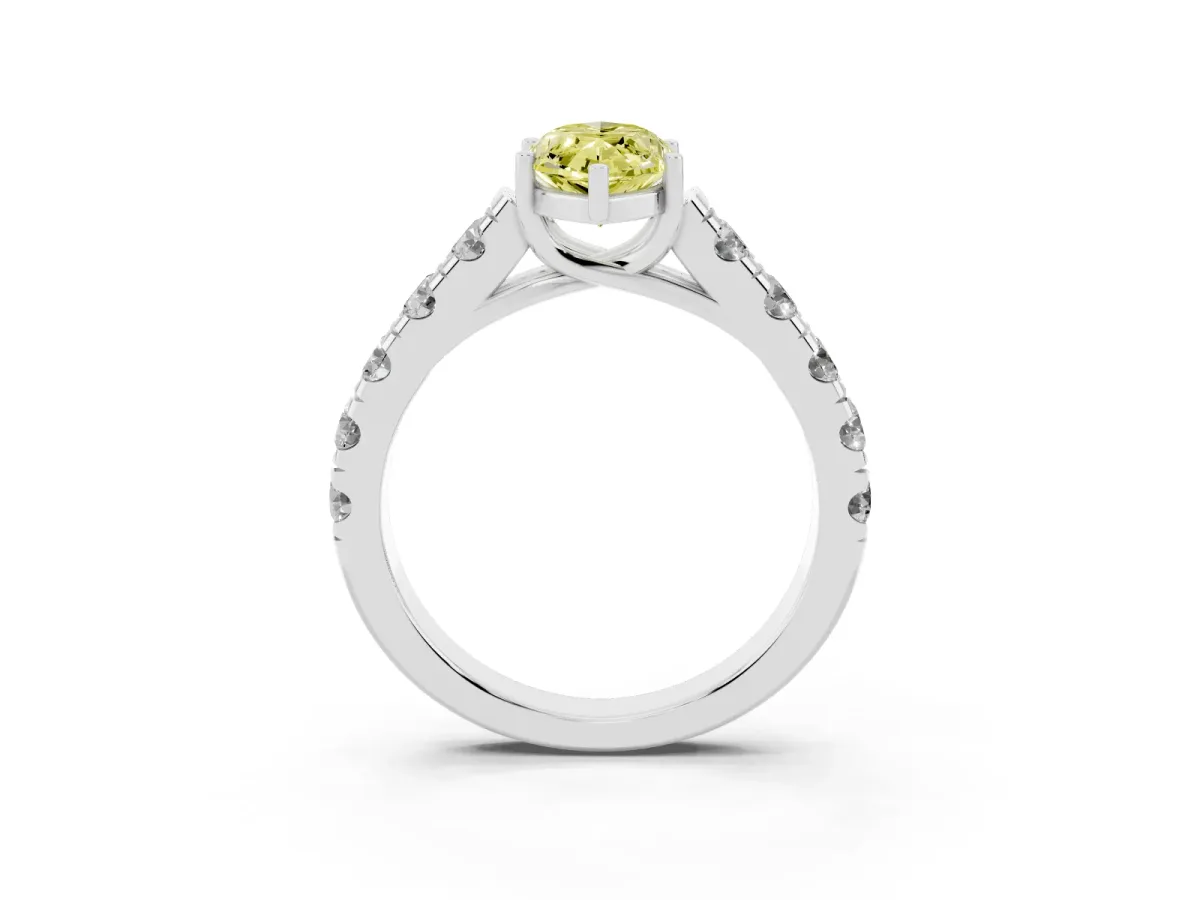 Fancy Yellow Marquise Cut Cut Diamond Solitaire Ring with Micro Pave Band and Prong Setting Silver
