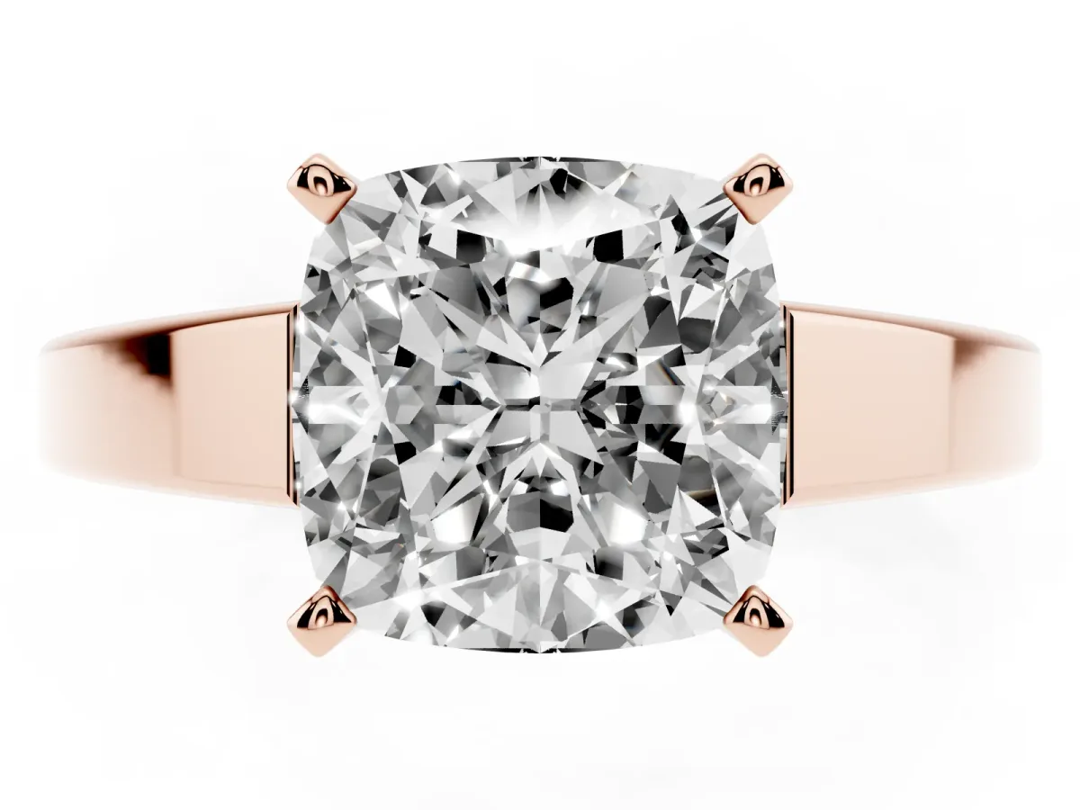 Cushion Cut Solitaire Engagement Ring with Four-Prong Setting and Tapered Band Rose gold