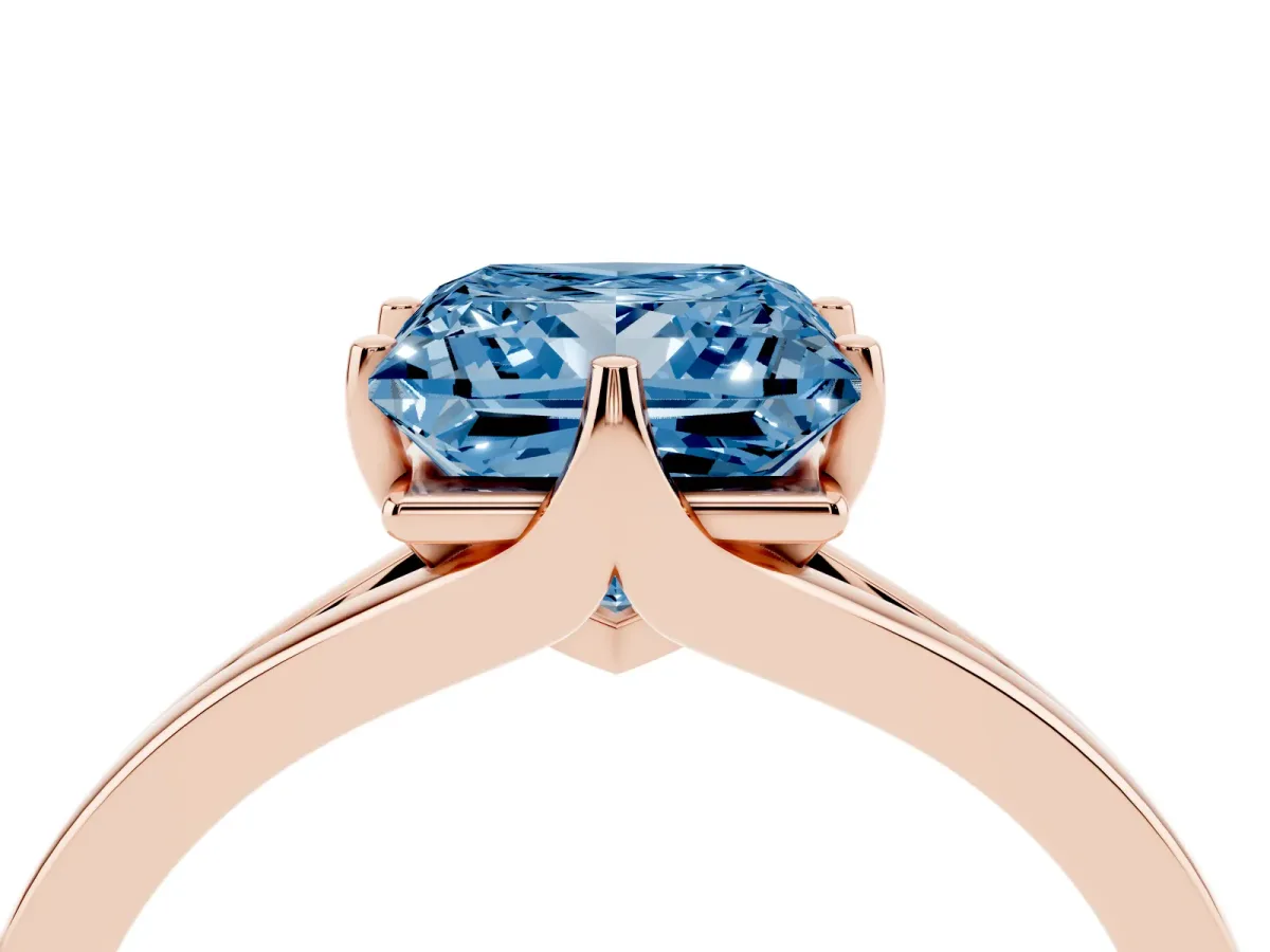 Fancy Blue Princess Cut Solitaire Diamond Ring with Six-Prong Setting and Tapered Band Rose gold