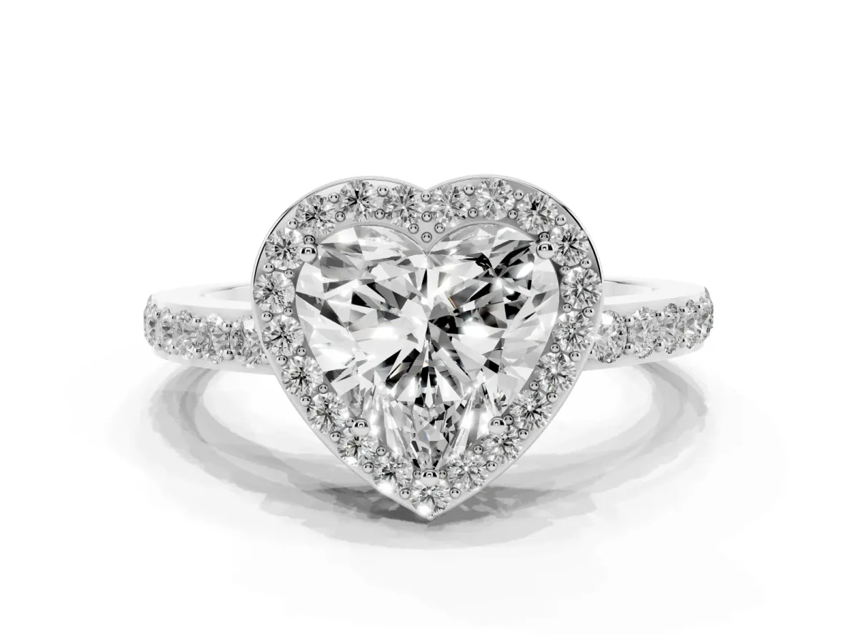 Heart Cut Halo Diamond Pavé Band Ring with Prong Setting Platinum