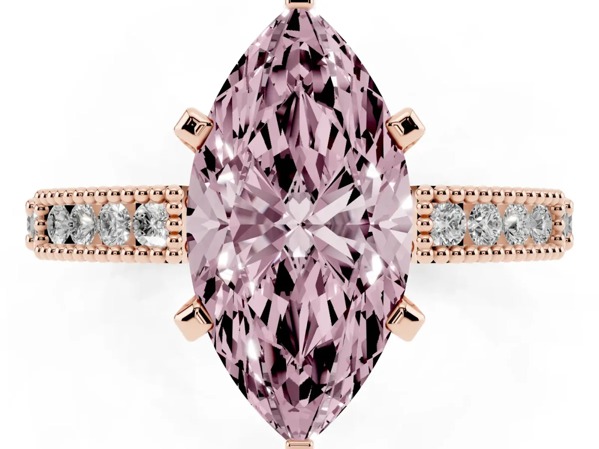 Fancy Pink Marquise Cut Solitaire with Pavé Band and Four-Prong Setting Rose gold