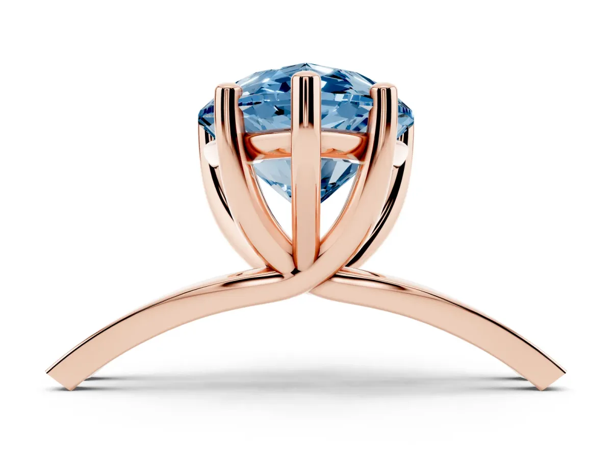 Fancy Blue Pear Cut Cut Diamond Solitaire Engagement Ring with Tapered Plain Band and Four-Prong Setting Rose gold