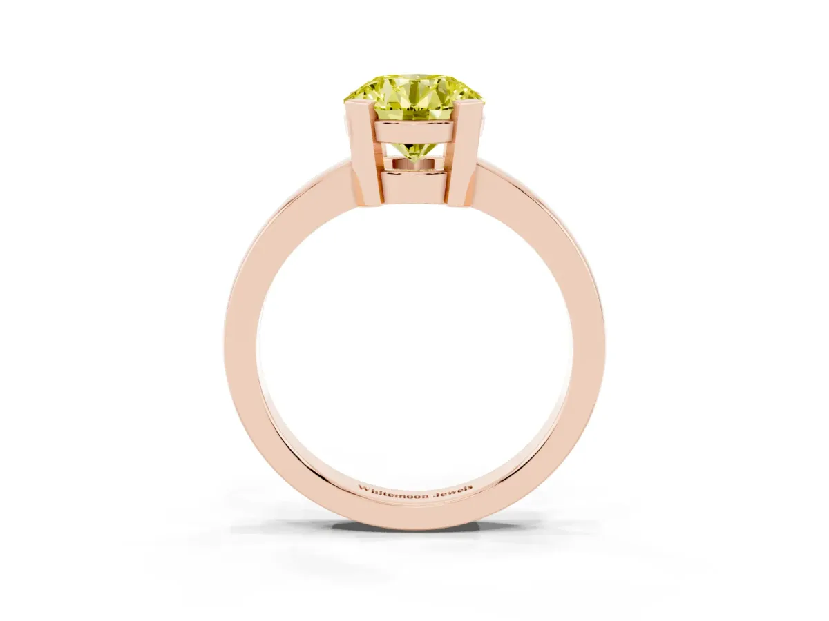 Fancy Yellow Round Cut Cut Solitaire Ring with Four-Prong Setting and Classic Band Rose gold