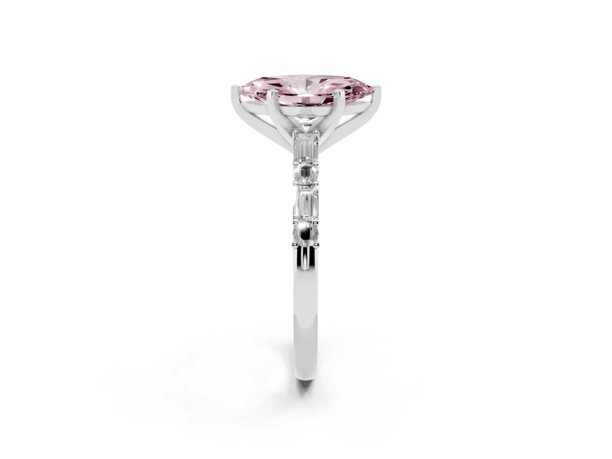 Fancy Pink Marquise Cut Diamond Solitaire with Side Baguettes and Channel Set Band Platinum