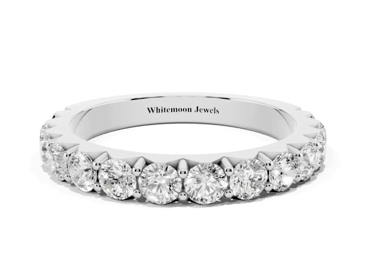 Round Diamond Half Eternity Band with Classic Prong Setting Silver