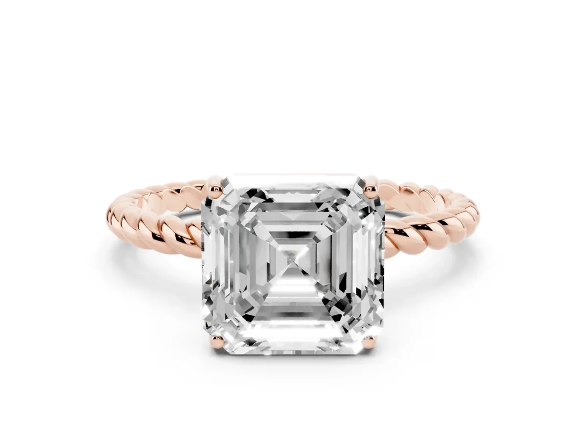 Asscher Cut Solitaire Twist Band Ring with Four-Prong Setting Rose gold