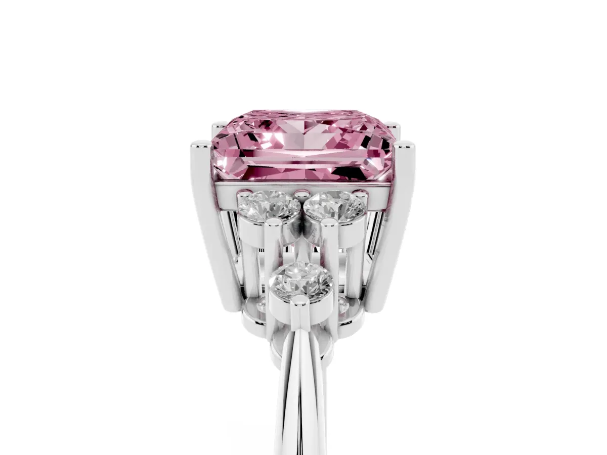 Fancy Pink Princess Cut Cut Diamond Cluster Ring with Solitaire Band and Four-Prong Setting Silver