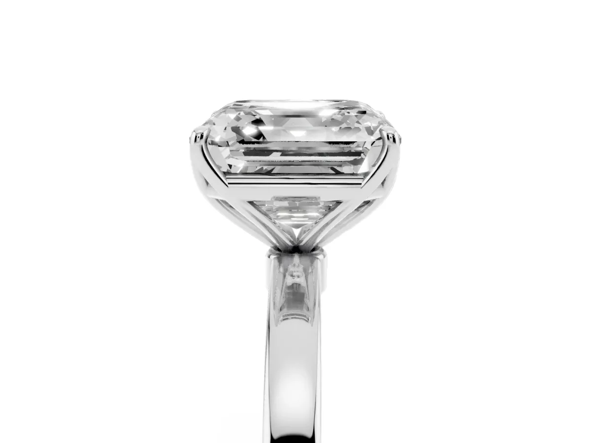 Asscher Cut Diamond Solitaire Ring with Thin Band and Prong Setting Platinum