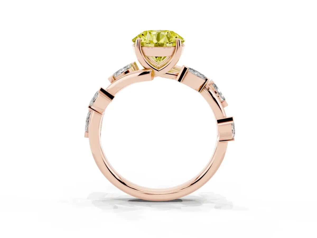 Fancy Yellow Round Cut Solitaire Twisted Band Marquise Accent Prong Setting Ring Rose gold