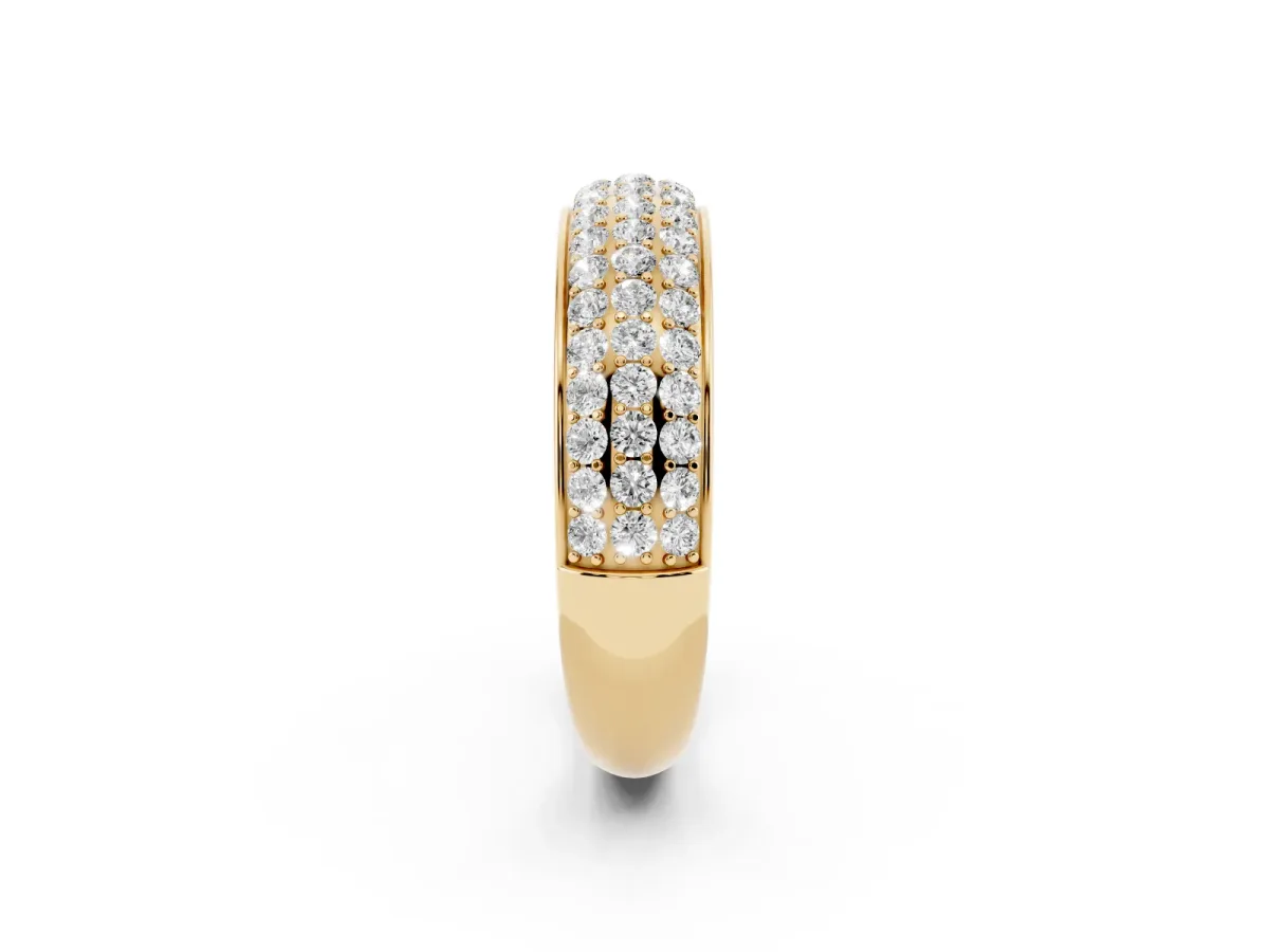Three-Row Round Diamond Eternity Band with Shared Prong Setting Yellow gold