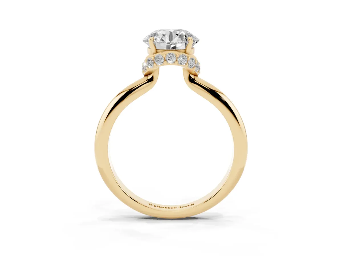 Round Cut Brilliant Solitaire Engagement Ring with Six-Prong Setting and Classic Band Yellow gold