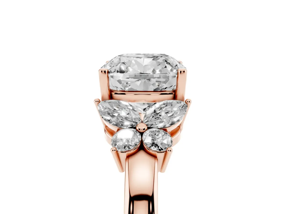 Cushion Cut Cut Solitaire Floral Diamond Ring with Four-Prong Setting Rose gold