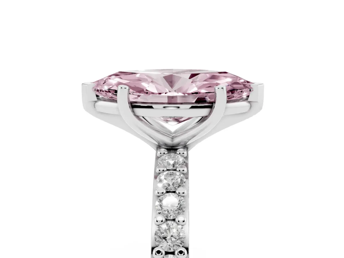 Fancy Pink Marquise Cut Cut Diamond Solitaire with Pave Band and Four-Prong Setting Silver