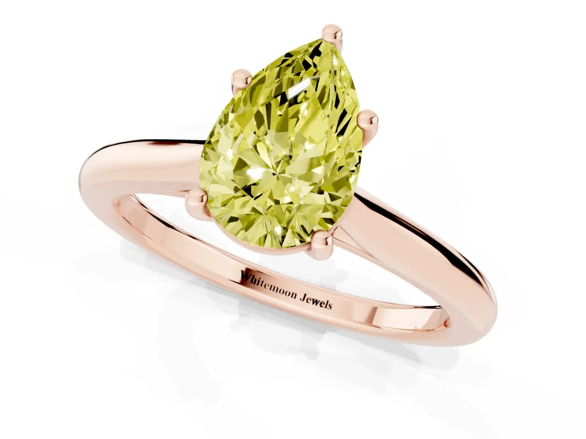 Fancy Yellow Pear Cut Cut Solitaire Ring with Cathedral Band and Four-Prong Setting Rose gold