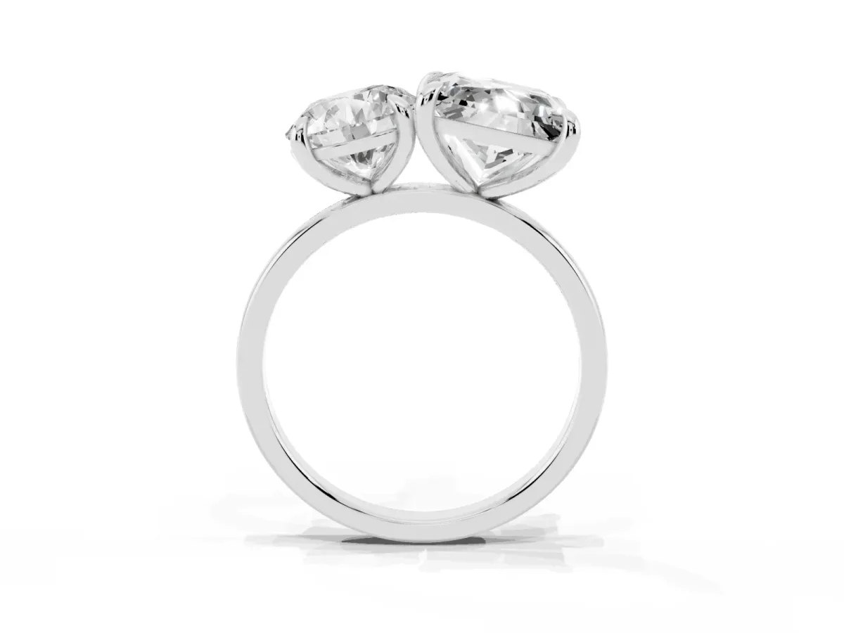 Round and Princess Toi Moi Ring with Prong Setting and Plain Band Silver